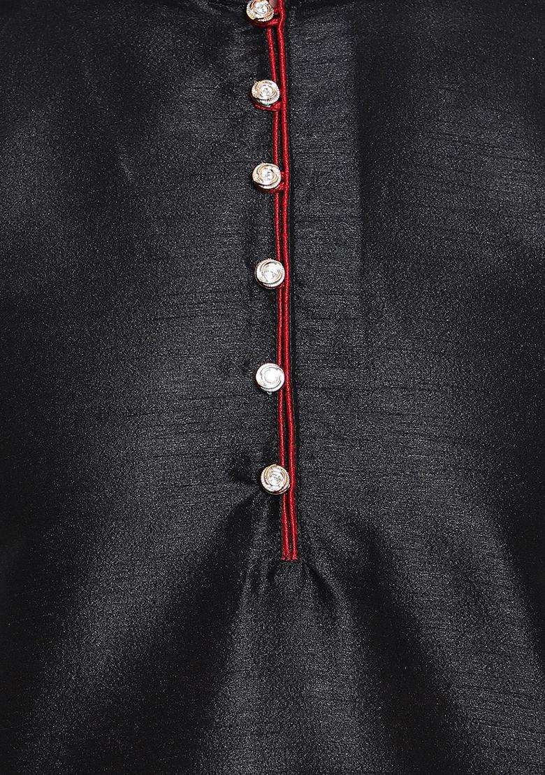 Black Solid Silk Blend Kurta Set For Men - Indya