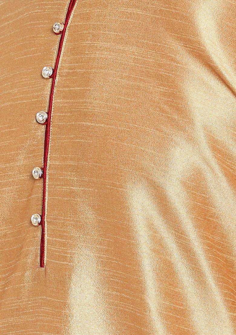 Khaki Solid Silk Blend Kurta Set For Men - Indya