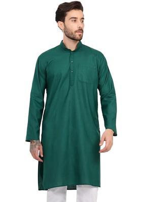 Green Solid Silk Kurta Set For Men
