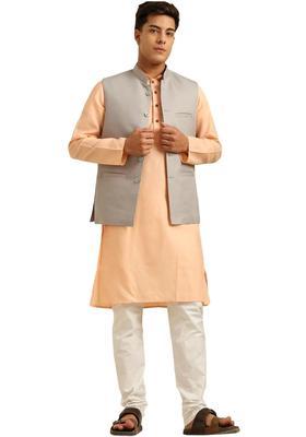 Peach Solid Cotton Kurta Set For Men