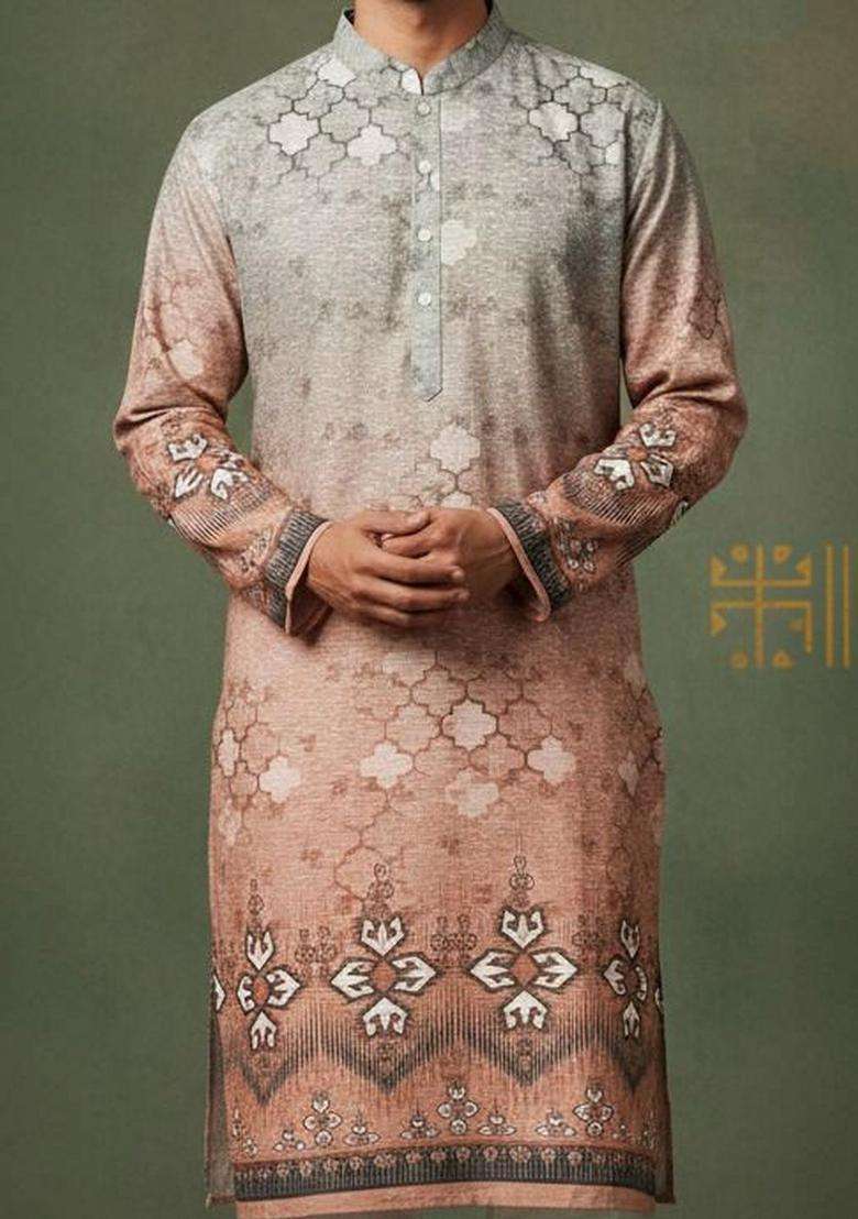 Multi Printed Cotton Kurta Set For Men - Indya