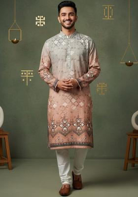 Multi Printed Cotton Kurta Set For Men