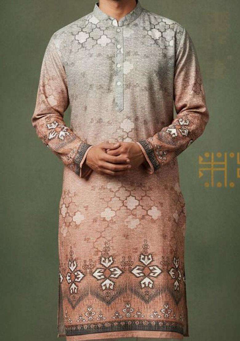 Multi Printed Cotton Kurta Set For Men - Indya