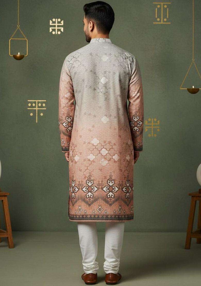 Multi Printed Cotton Kurta Set For Men - Indya