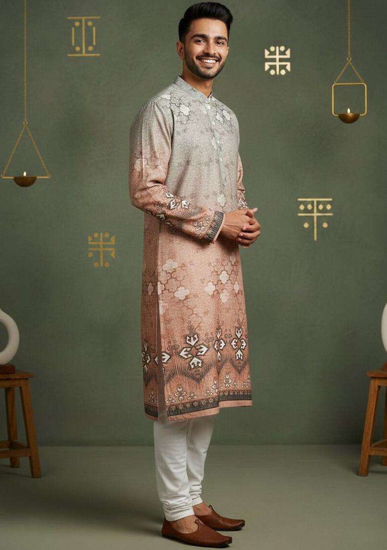 Multi Printed Cotton Kurta Set For Men - Indya