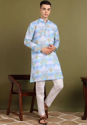 Multi Printed Cotton Kurta Set For Men