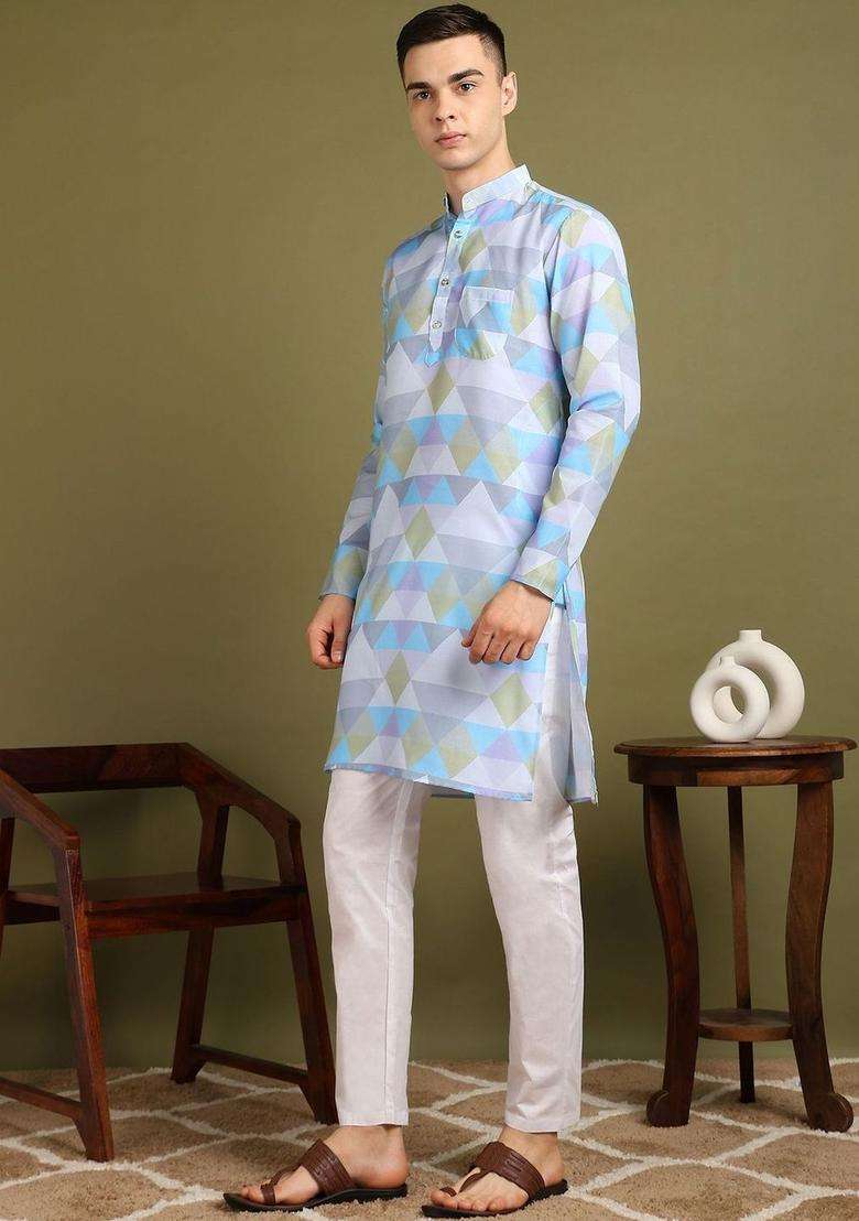 Multi Printed Cotton Kurta Set For Men - Indya