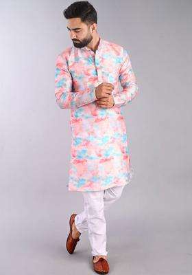 Multi Dyed Cotton Kurta Set For Men