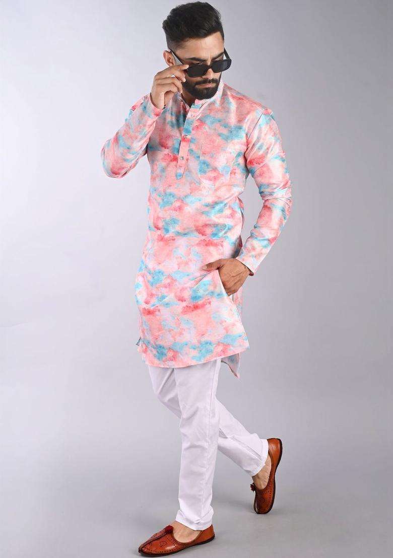 Multi Dyed Cotton Kurta Set For Men - Indya