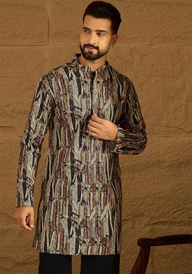 Multi Printed Viscose Kurta Set For Men