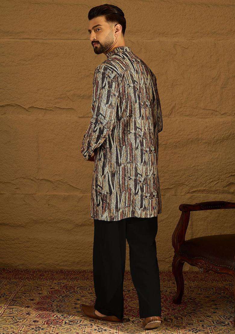 Multi Printed Viscose Kurta Set For Men - Indya