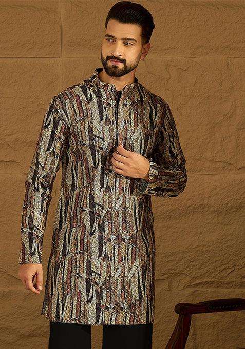 Multi Printed Viscose Kurta Set For Men
