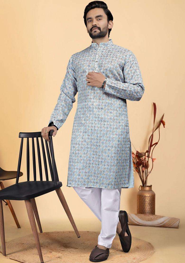 Multi Printed Cotton Kurta Set For Men - Indya