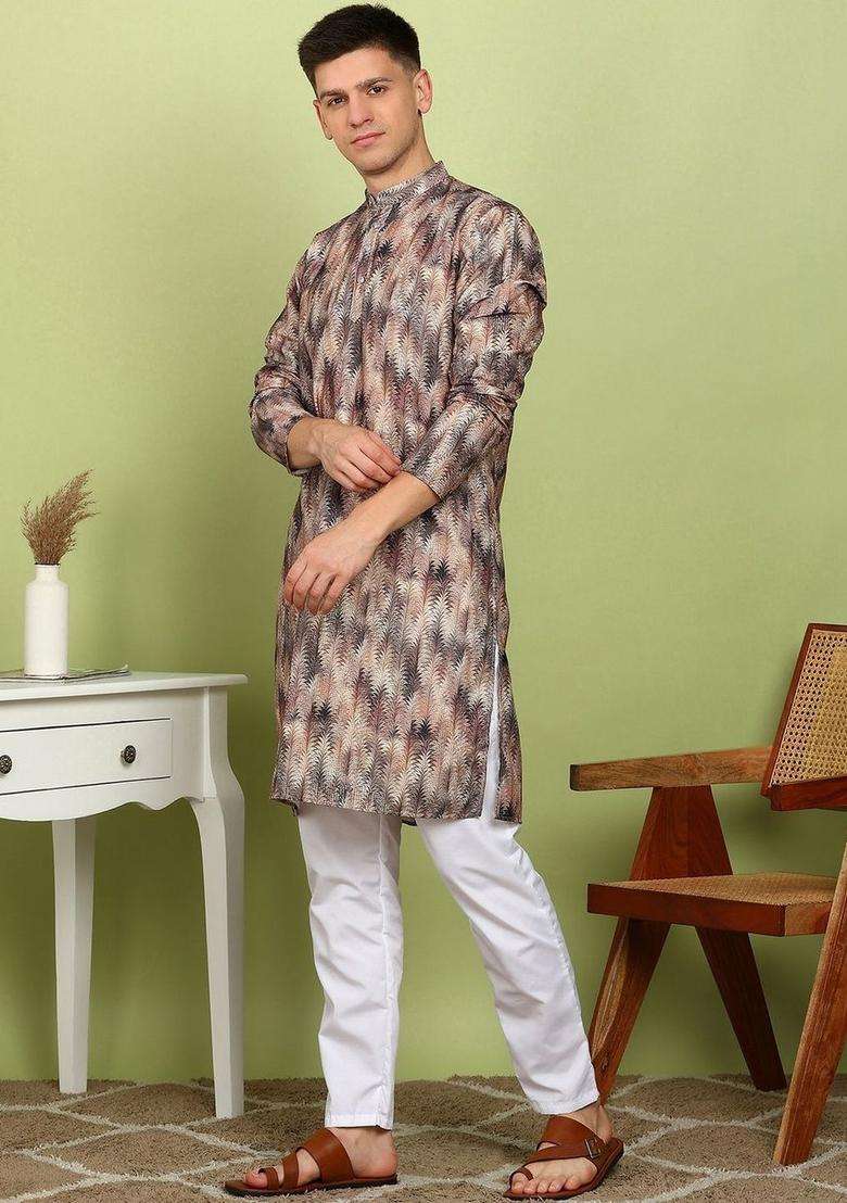 Multi Printed Cotton Kurta Set For Men - Indya