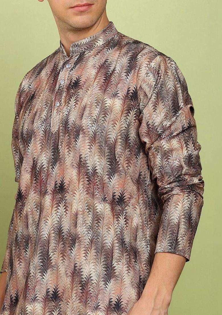 Multi Printed Cotton Kurta Set For Men - Indya
