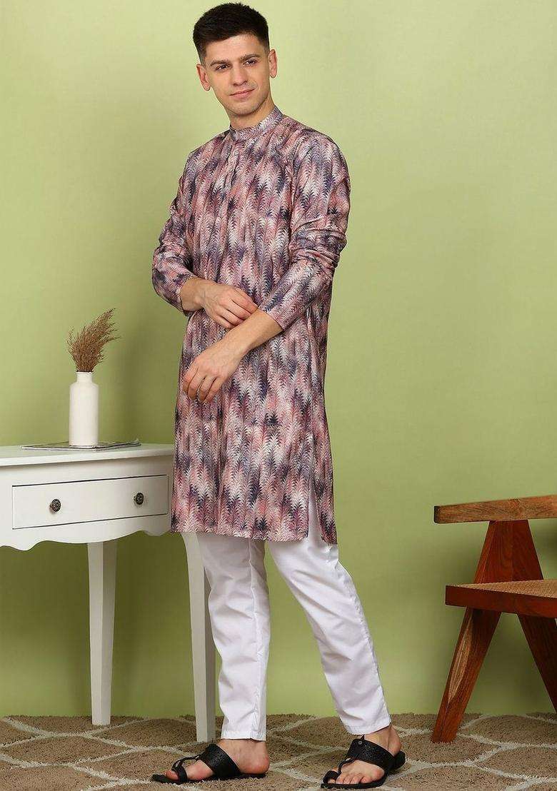 Multi Printed Cotton Kurta Set For Men - Indya