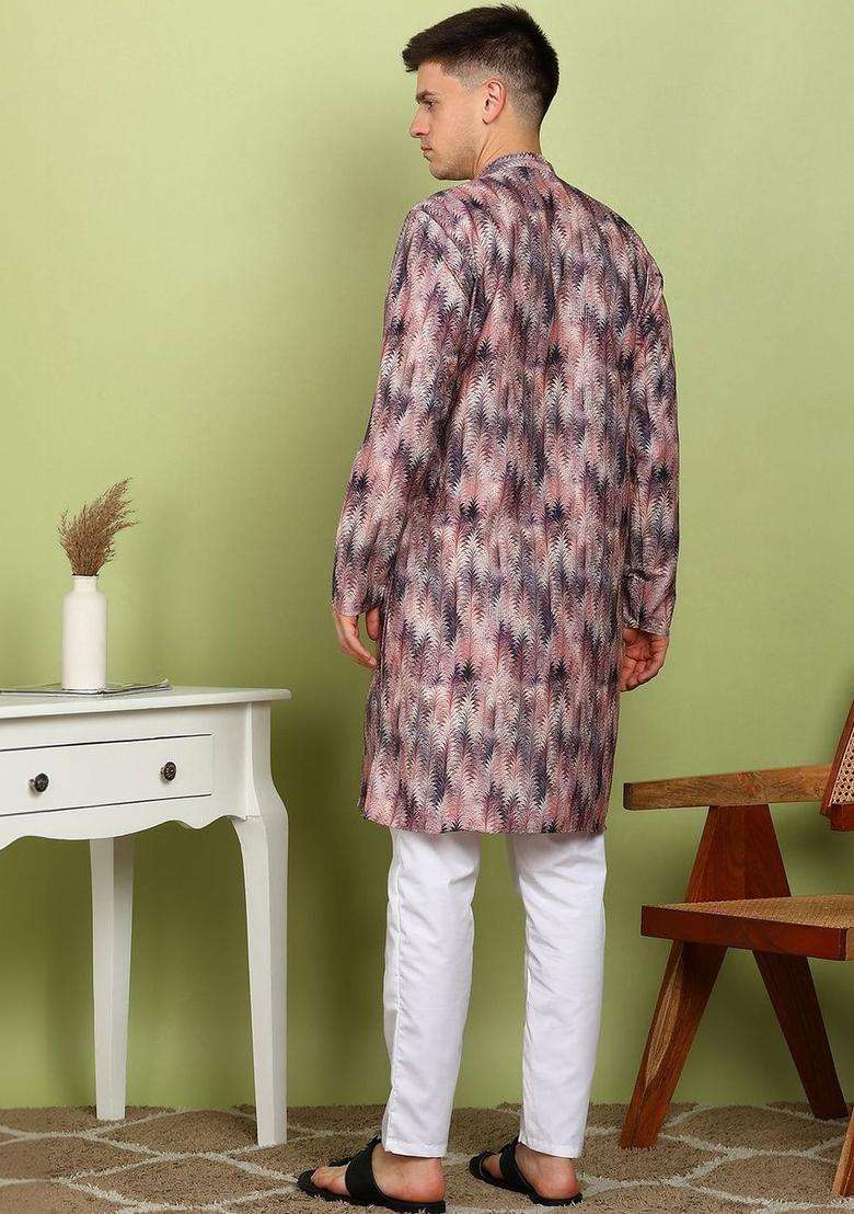 Multi Printed Cotton Kurta Set For Men - Indya