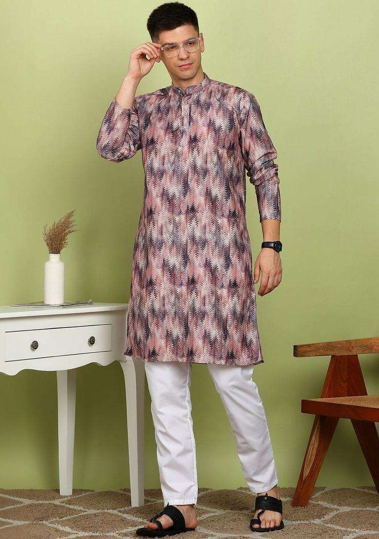Multi Printed Cotton Kurta Set For Men - Indya