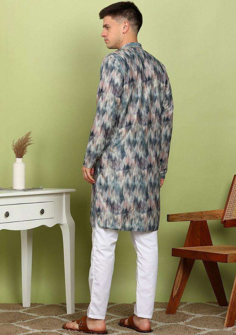 Multi Printed Cotton Kurta Set For Men - Indya