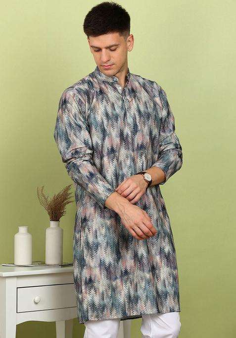 Multi Printed Cotton Kurta Set For Men