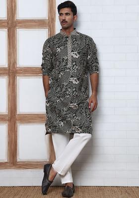 Green Embroidered Silk Kurta Set For Men