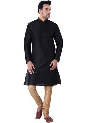 Black Dyed Silk Kurta Set For Men