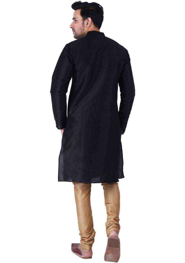 Black Dyed Silk Blend Kurta Set For Men - Indya