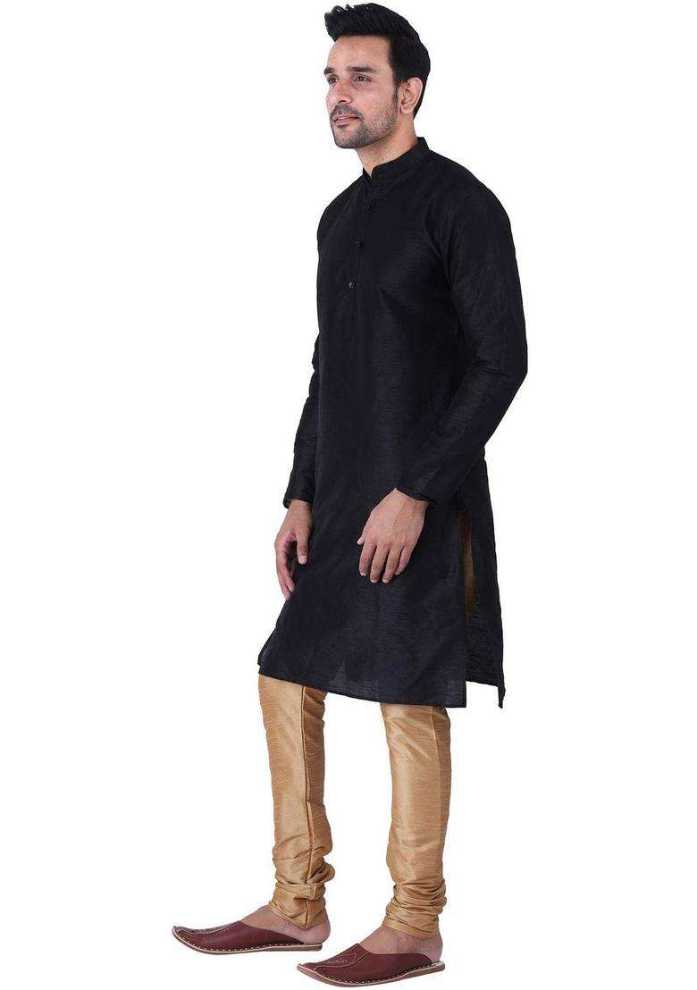 Black Dyed Silk Blend Kurta Set For Men - Indya