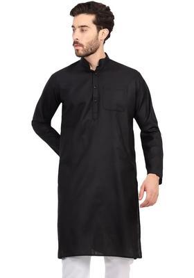 Black Solid Silk Kurta Set For Men