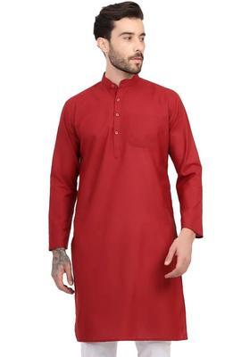 Maroon Solid Silk Kurta Set For Men