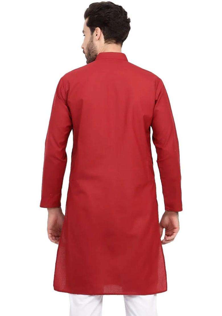 Maroon Solid Silk Blend Kurta Set For Men - Indya