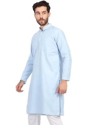 Light Blue Solid Silk Kurta Set For Men