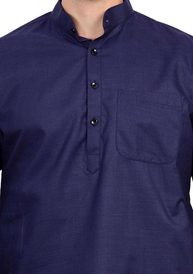 Navy Blue Dyed Silk Blend Kurta Set For Men - Indya