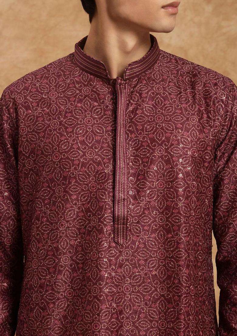 Brown Woven Design Viscose Kurta Set For Men - Indya