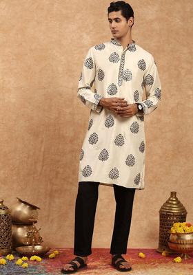 Green Embroidered Silk Kurta Set For Men