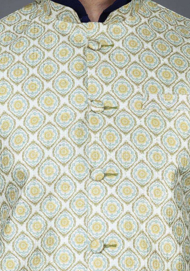 Blue Solid Silk Blend Kurta Set For Men - Indya