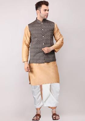 Peach Solid Cotton Kurta Set For Men