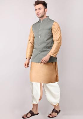 Blue Solid Cotton Kurta Set For Men