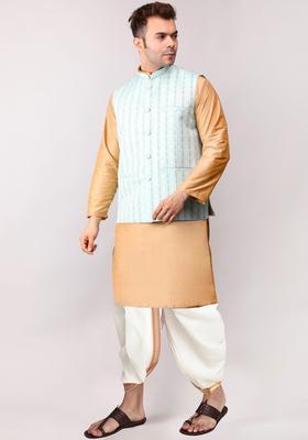 Green Solid Cotton Kurta Set For Men