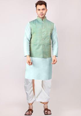 Green Printed Cotton Kurta Set For Men