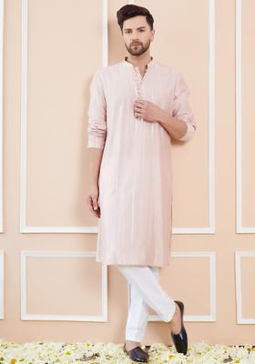 Pink Embroidered Silk Kurta Set For Men
