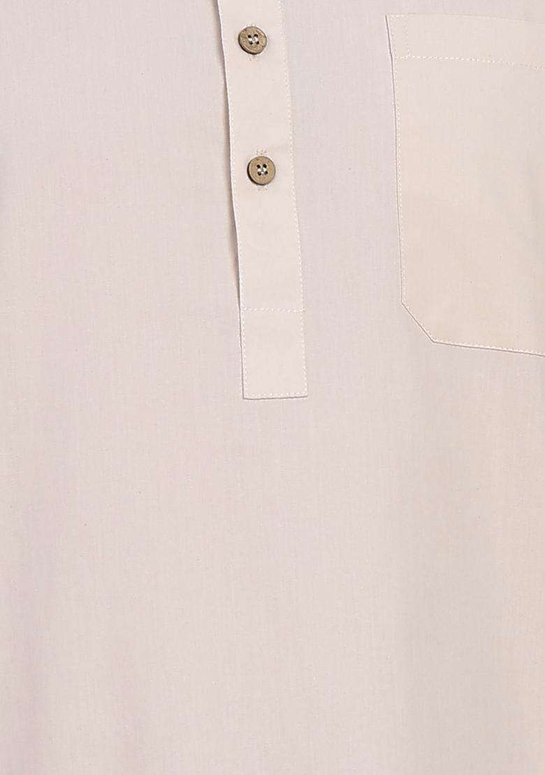 Off White Solid Cotton Kurta Set For Men - Indya
