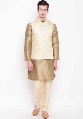 Gold Dyed Silk Kurta Set For Men