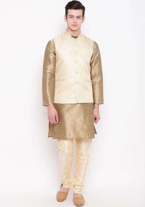 Gold Dyed Silk Blend Kurta Set For Men