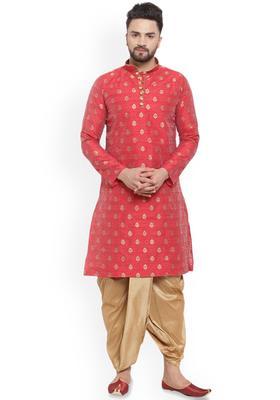 Maroon Woven Design Silk Kurta Set For Men