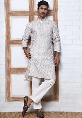 Multi Embroidered Viscose Kurta Set For Men
