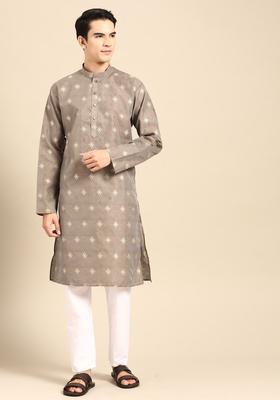 Brown Printed Cotton Kurta Set For Men