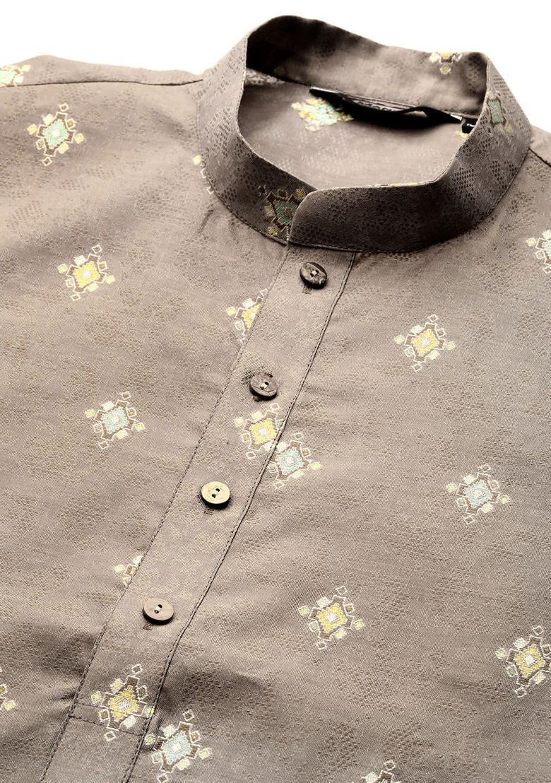 Brown Printed Cotton Kurta Set For Men - Indya