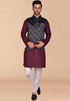 Purple Solid Cotton Kurta Set For Men