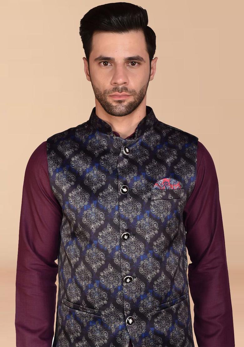 Purple Solid Cotton Kurta Set For Men - Indya